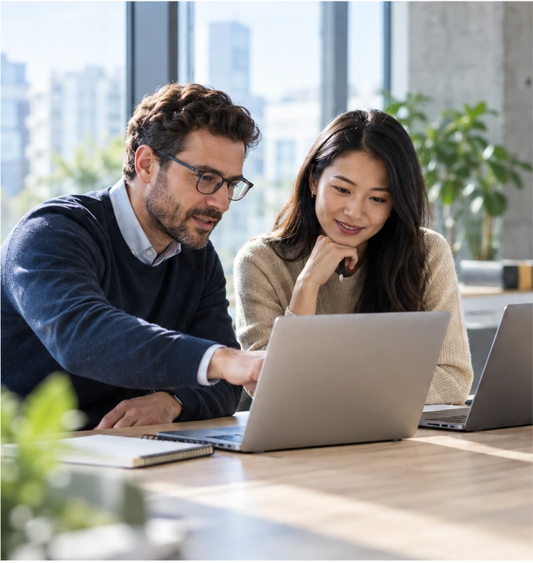 Colleagues working together at a laptop